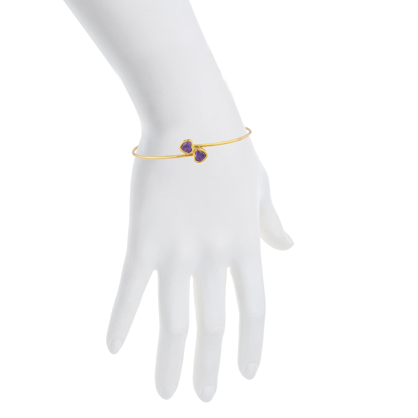 14Kt Yellow Gold Plated Amethyst Heart Bezel Bangle Bracelet