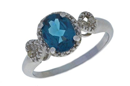 2 Ct London Blue Topaz & Diamond Oval Heart Ring .925 Sterling Silver Rhodium Finish