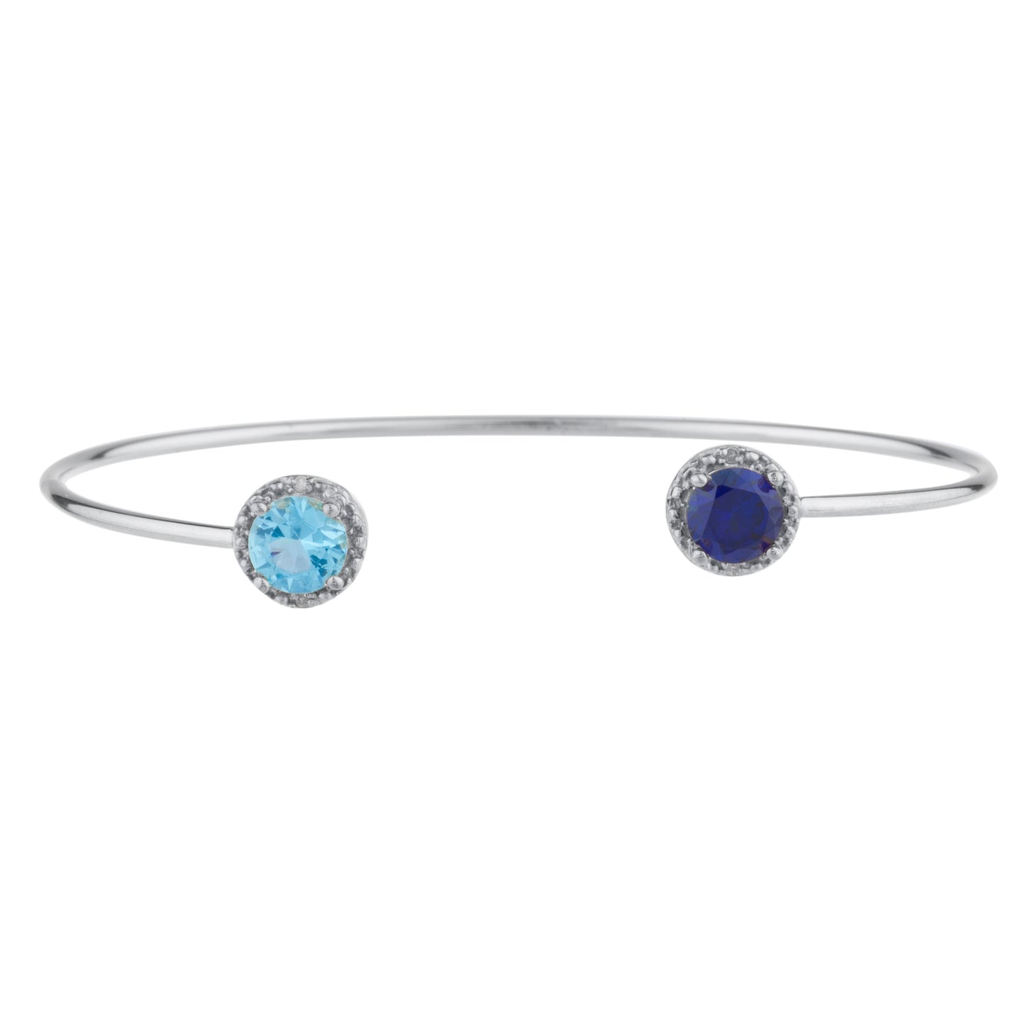 14Kt Gold Blue Sapphire & Blue Topaz Diamond Round Bangle Bracelet