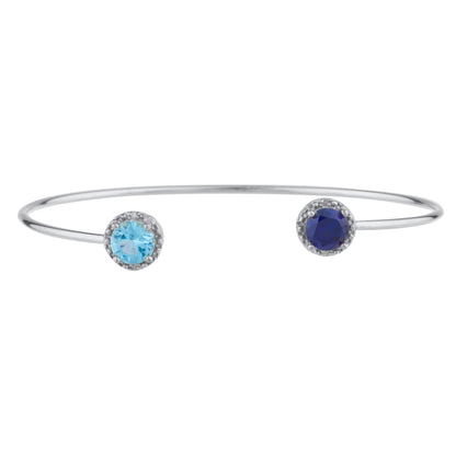 14Kt Gold Blue Sapphire & Blue Topaz Diamond Round Bangle Bracelet