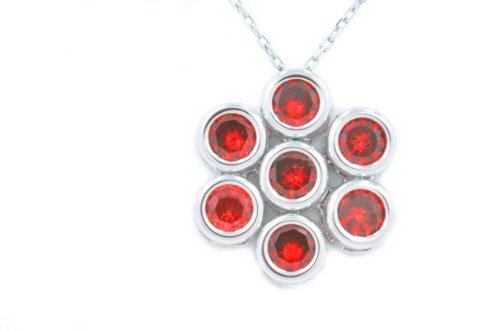 2 Ct Garnet Round Bezel Pendant .925 Sterling Silver Rhodium Finish