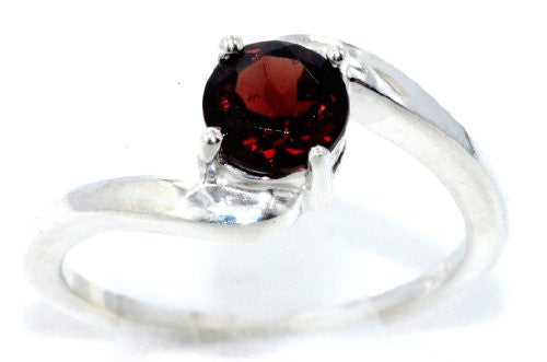 1 Ct Garnet Round Ring .925 Sterling Silver Rhodium Finish