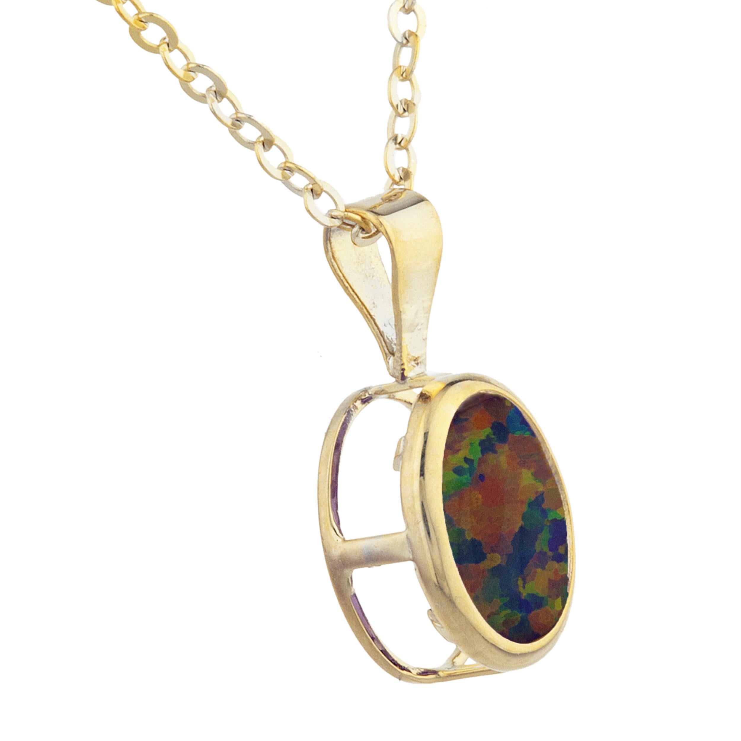 14Kt Gold Black Opal Oval Bezel Pendant Necklace