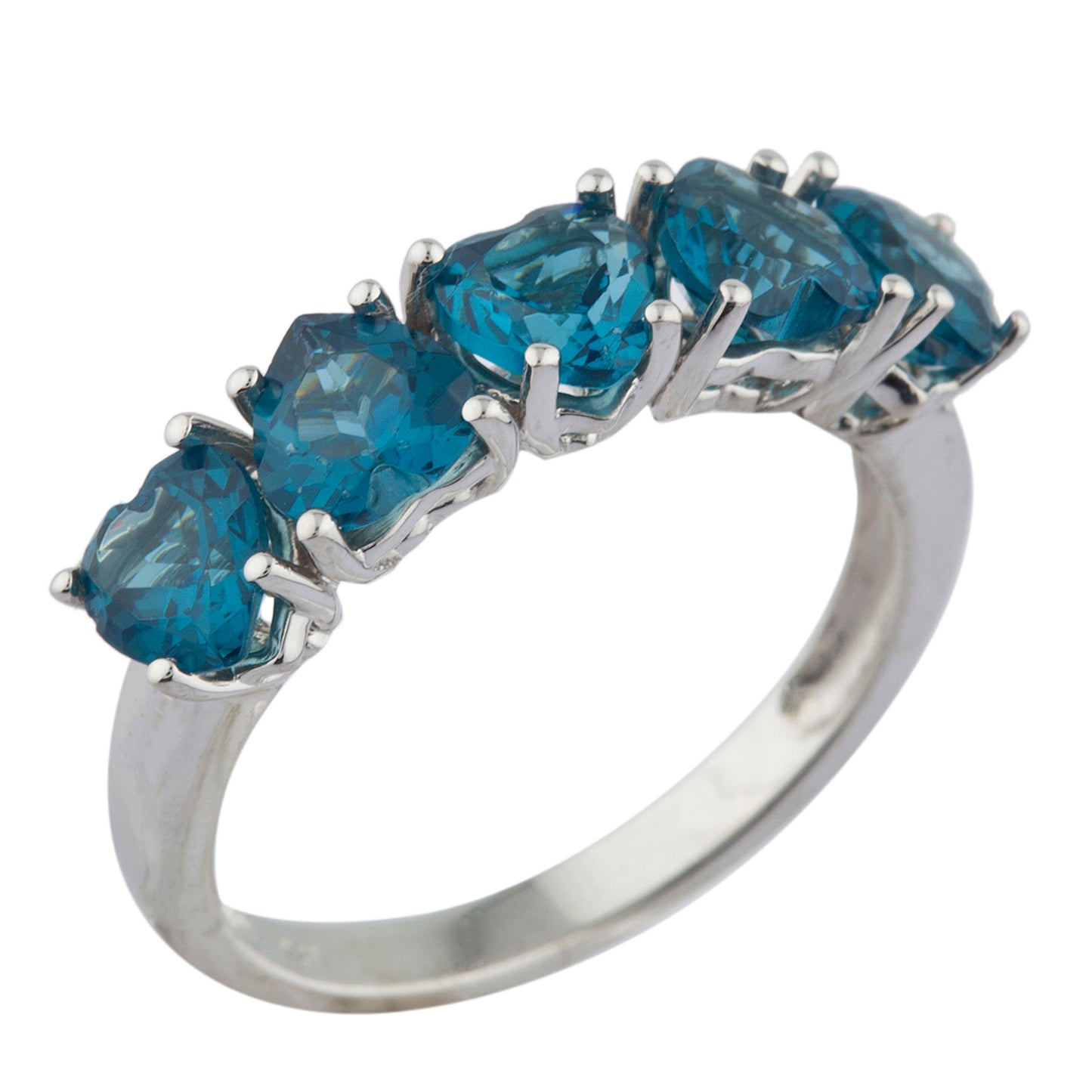 5 Hearts London Blue Topaz Heart Ring .925 Sterling Silver Rhodium Finish