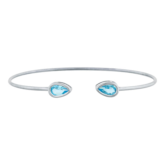 2 Ct Blue Topaz Pear Bezel Bangle Bracelet .925 Sterling Silver