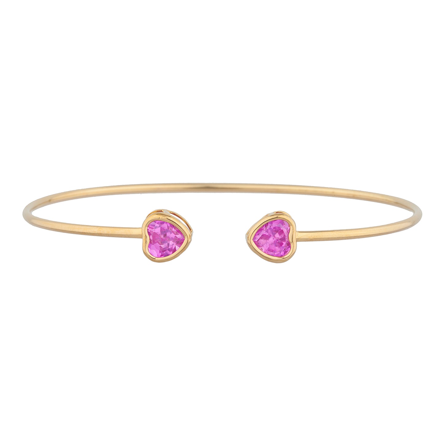 14Kt Yellow Gold Plated Pink Sapphire Heart Bezel Bangle Bracelet