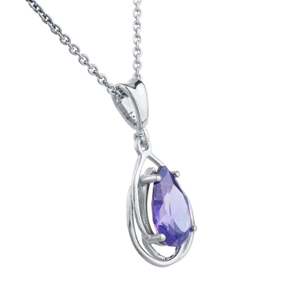 2 Ct Amethyst Pear Teardrop Design Pendant .925 Sterling Silver