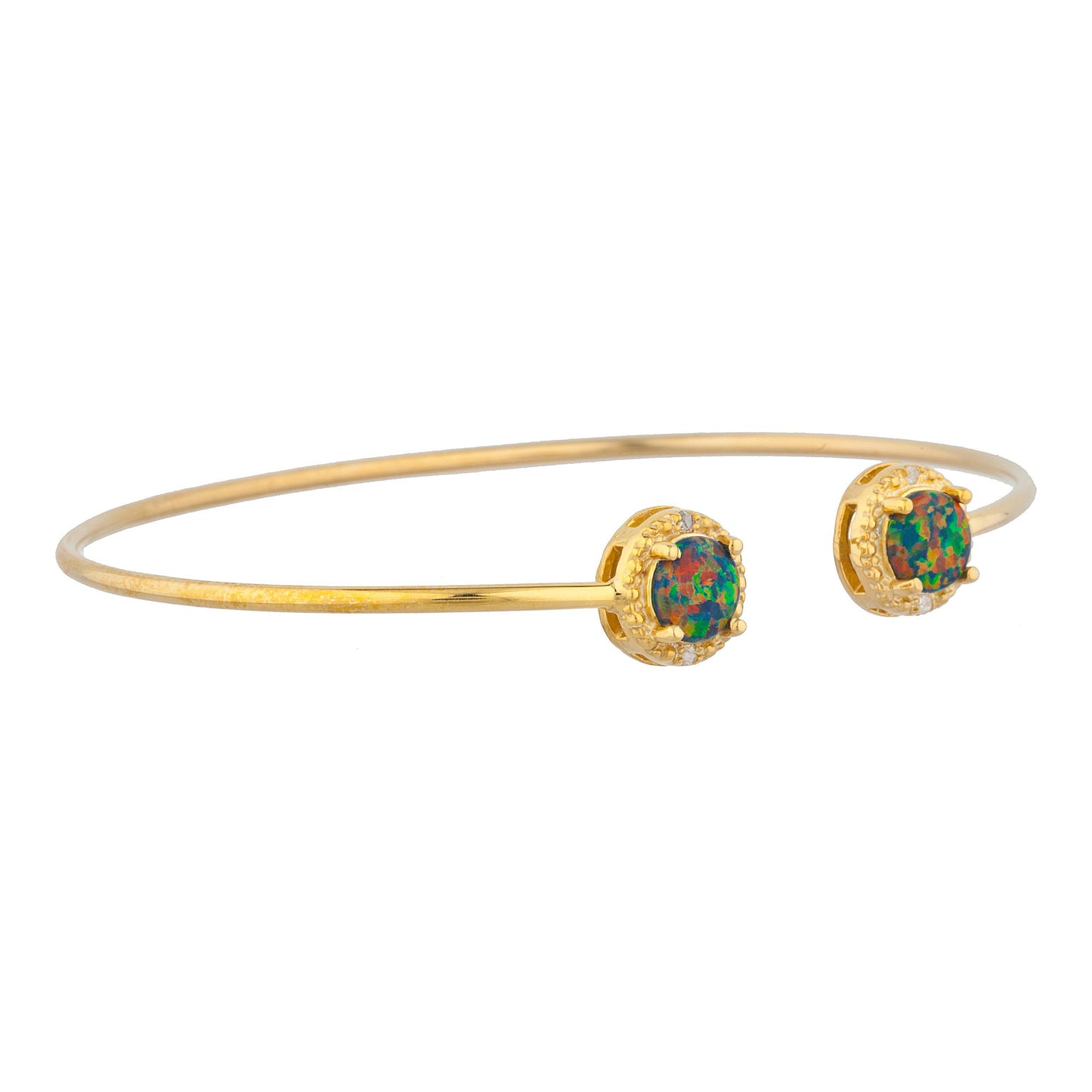 14Kt Gold Black Opal & Diamond Round Bangle Bracelet