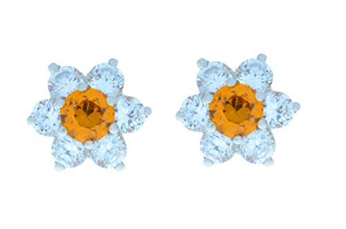 3 Ct Citrine & White Topaz Stud Earrings .925 Sterling Silver