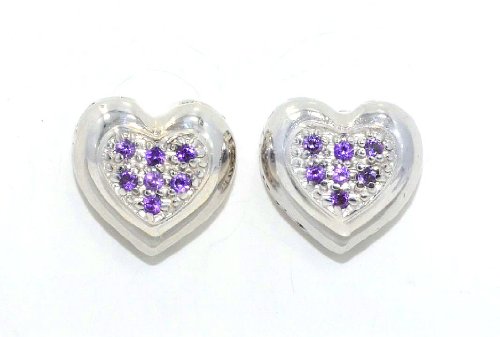 Always & Forever Engraving Amethyst Heart Stud Earrings .925 Sterling Silver