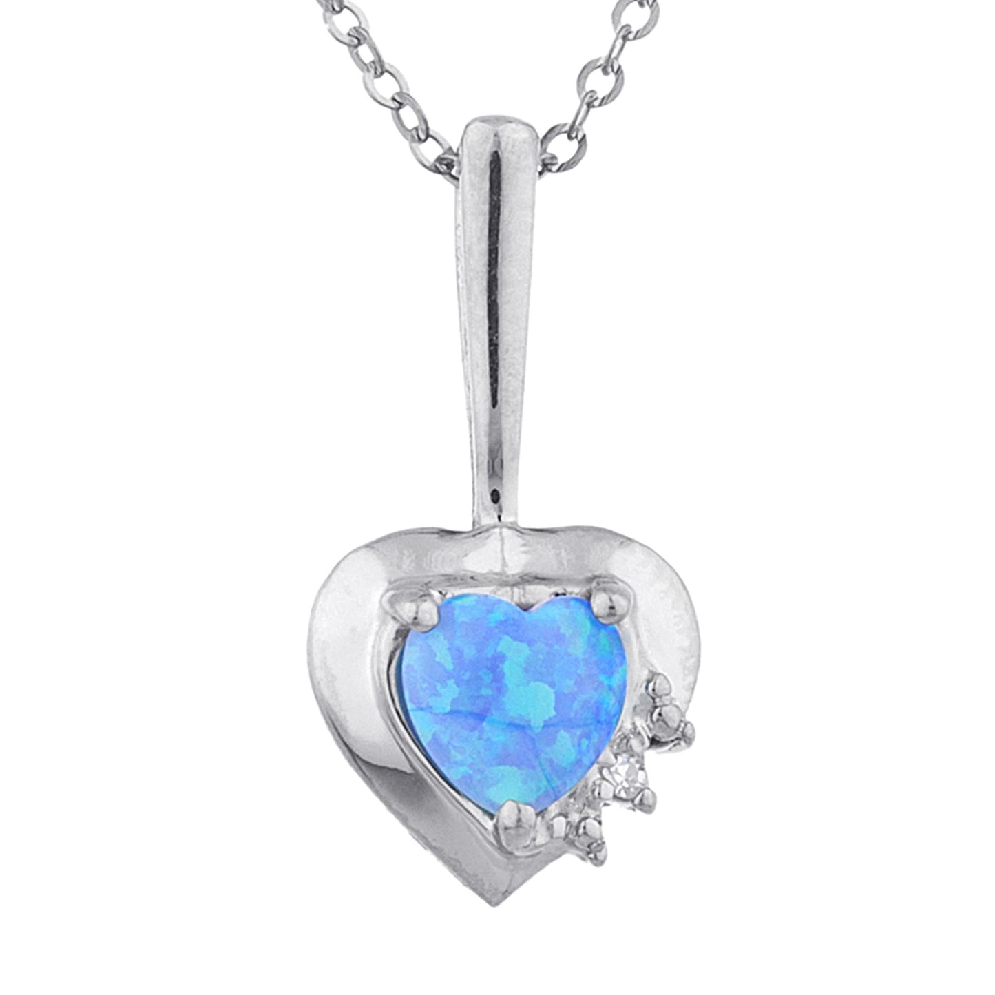 14Kt Gold Blue Opal & Diamond Heart Design Pendant Necklace