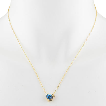 14Kt Gold 1.5 Ct London Blue Topaz & Diamond Devil Heart Pendant Necklace