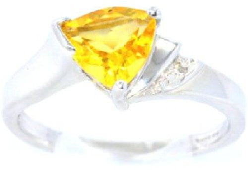 1.5 Ct Citrine & Diamond Trillion Ring .925 Sterling Silver Rhodium Finish