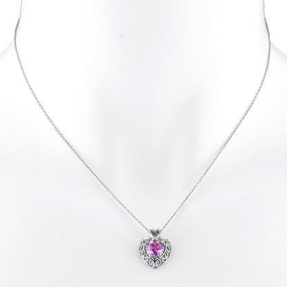 14Kt Gold Pink Sapphire Heart Design Pendant Necklace