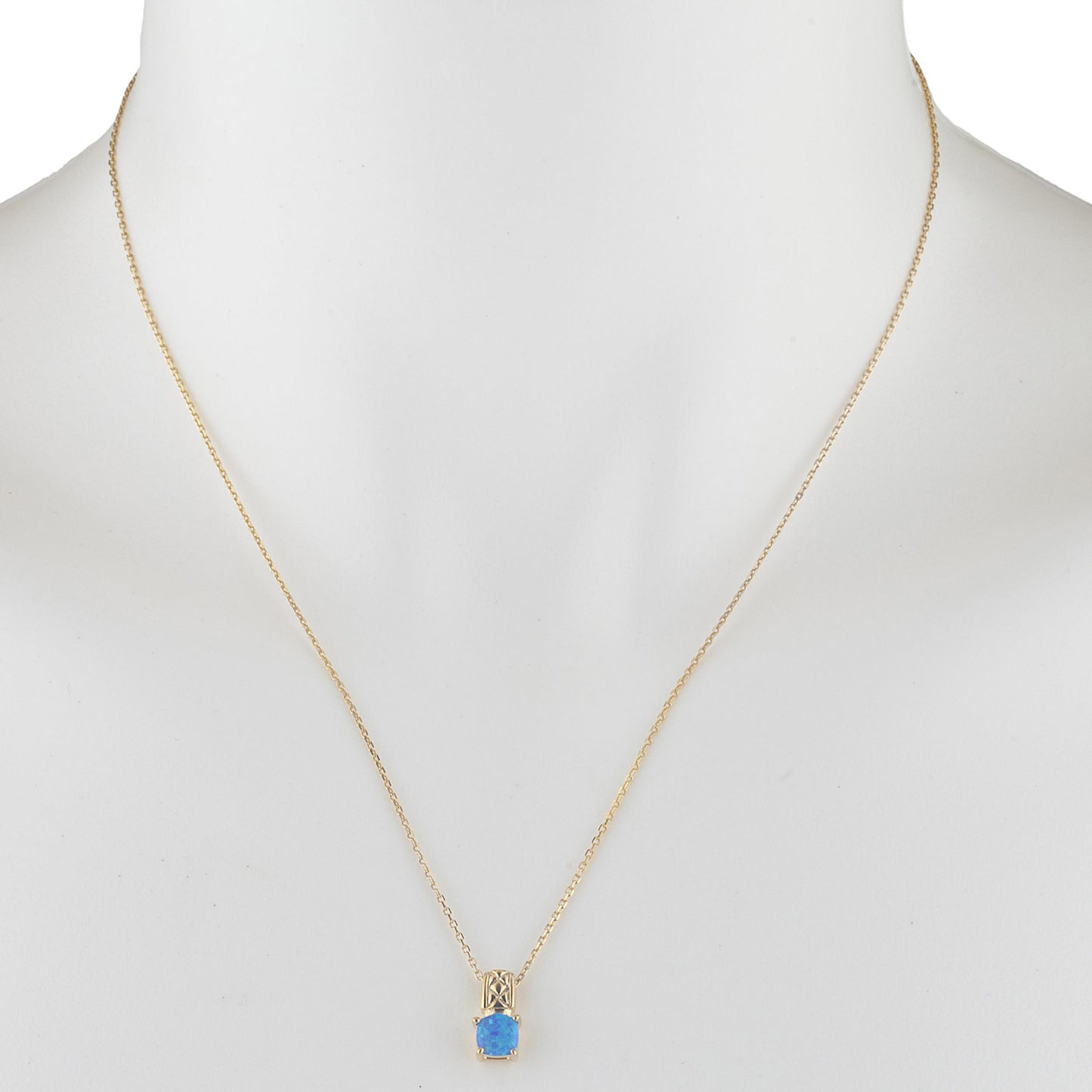 14Kt Yellow Gold Plated Blue Opal Round Design Pendant