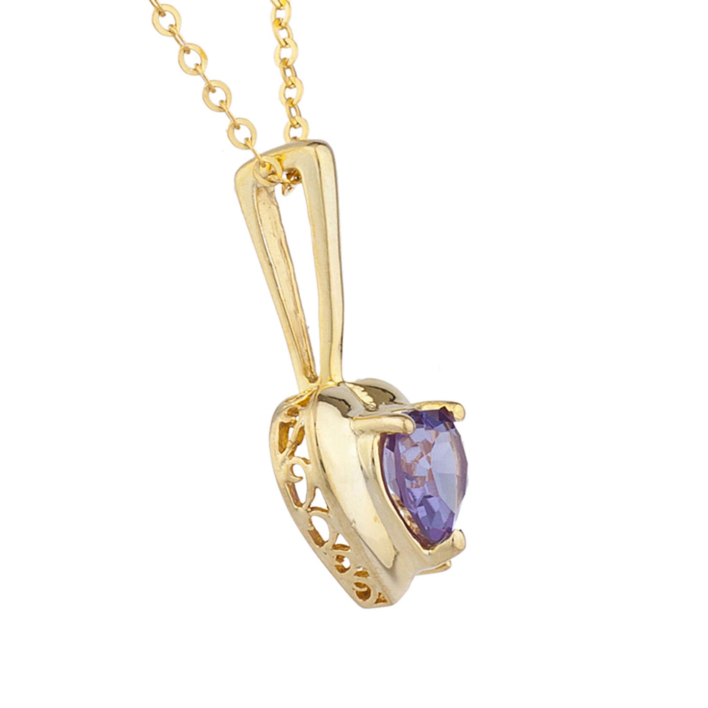 14Kt Gold Alexandrite & Diamond Heart Design Pendant Necklace