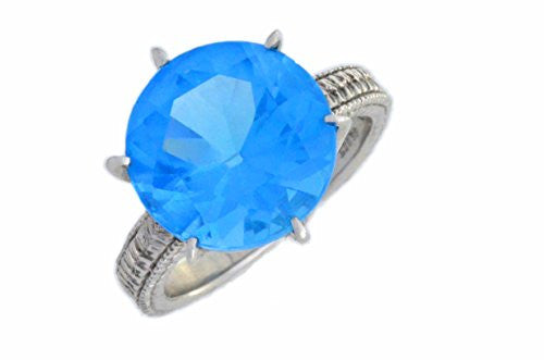 3.5 Ct Swiss Blue Topaz Round Ring .925 Sterling Silver Rhodium Finish