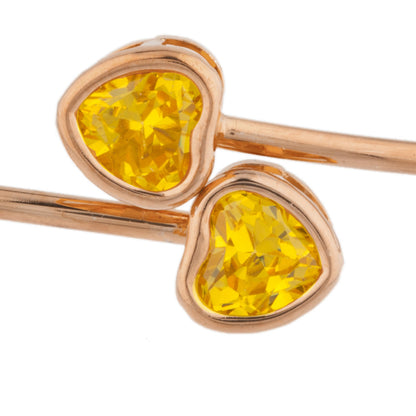 14Kt Rose Gold Plated Yellow Citrine Heart Bezel Bangle Bracelet