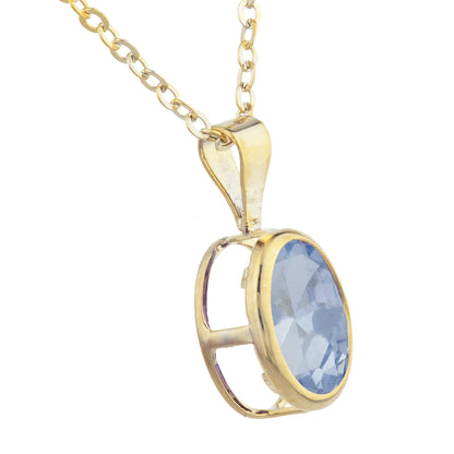 14Kt Gold Aquamarine Oval Bezel Pendant Necklace