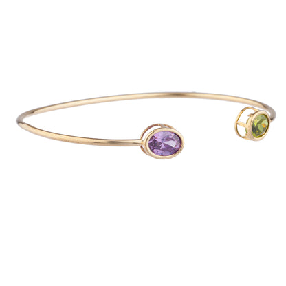 Peridot & Alexandrite Oval Bezel Bangle Bracelet 14Kt Yellow Gold Plated Over .925 Sterling Silver