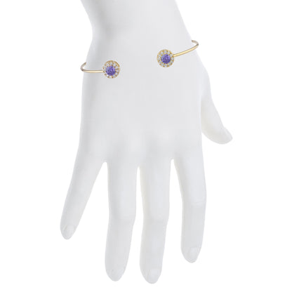 14Kt Gold Amethyst Halo Design Bangle Bracelet