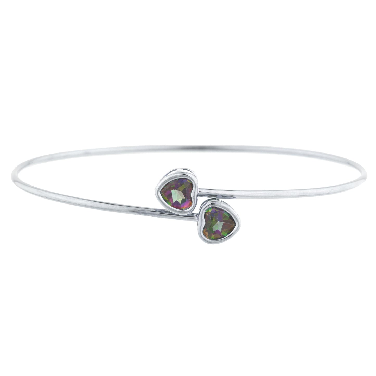 2 Ct Natural Mystic Topaz Heart Bezel Bangle Bracelet .925 Sterling Silver