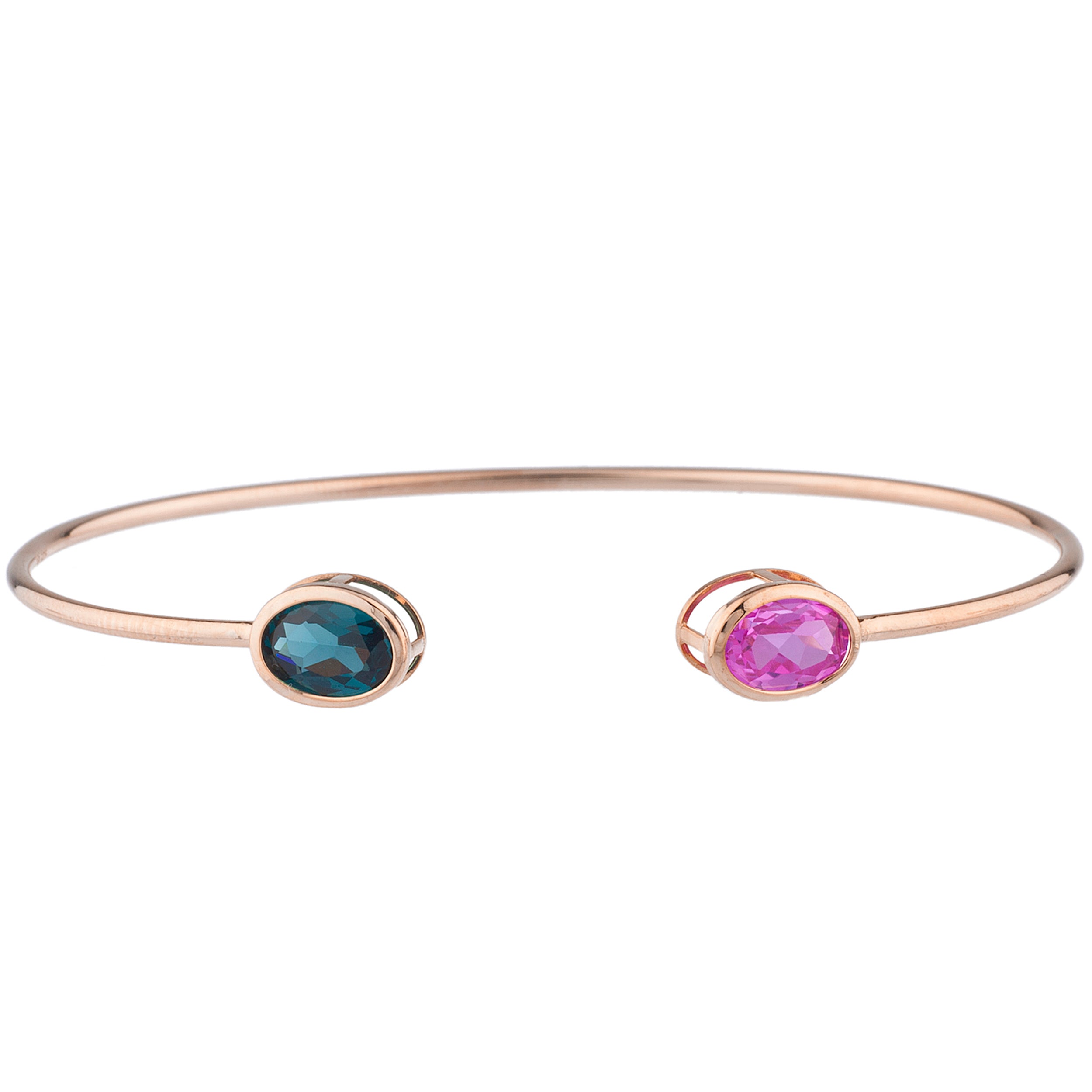 14Kt Gold Pink Sapphire & London Blue Topaz Oval Bezel Bangle Bracelet