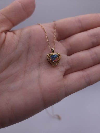 14Kt Gold Black Opal & Diamond Heart LOVE ENGRAVED Pendant Necklace