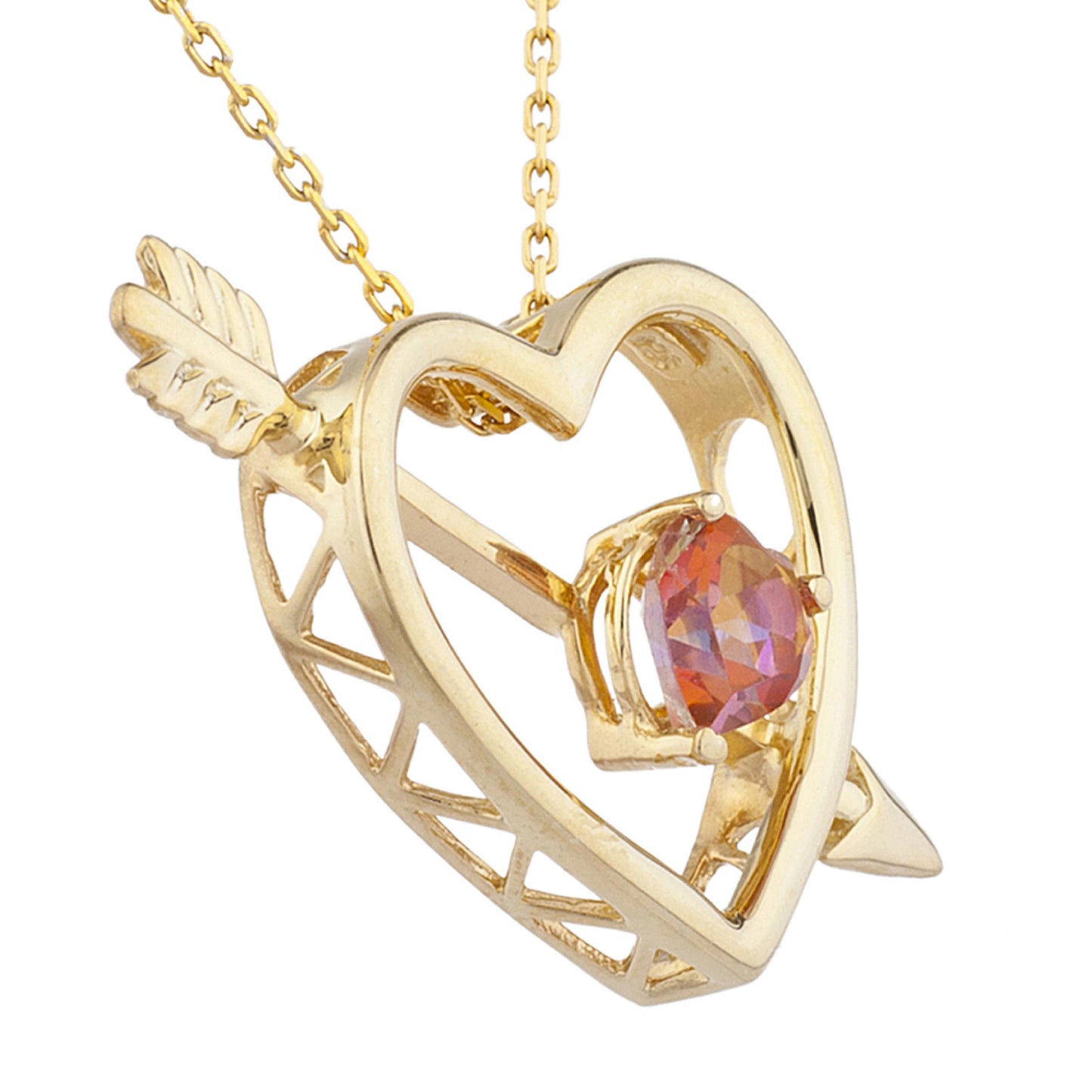 14Kt Gold Natural Ecstasy Mystic Topaz Heart Bow & Arrow Pendant Necklace