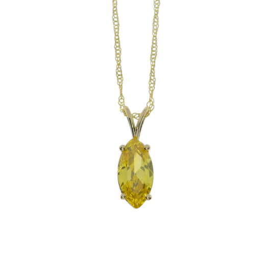 14Kt Gold Yellow Citrine Marquise Pendant Necklace