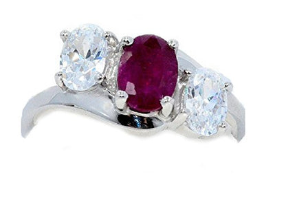 2 Ct Genuine Ruby & Zirconia Oval Ring .925 Sterling Silver Rhodium Finish