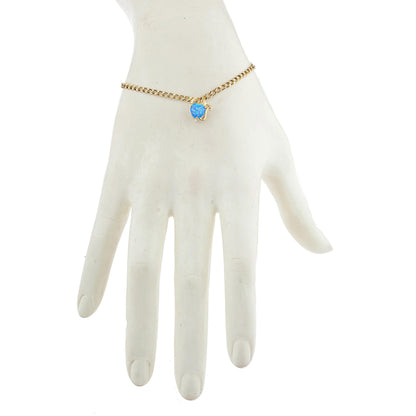 14Kt Yellow Gold Plated Blue Opal & Diamond Devil Heart Bracelet