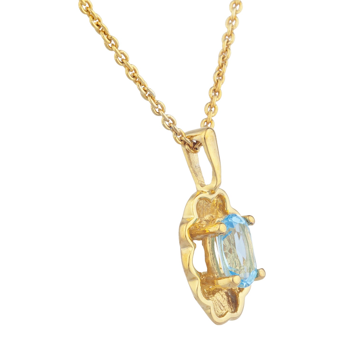 14Kt Yellow Gold Plated Blue Topaz Oval Design Pendant