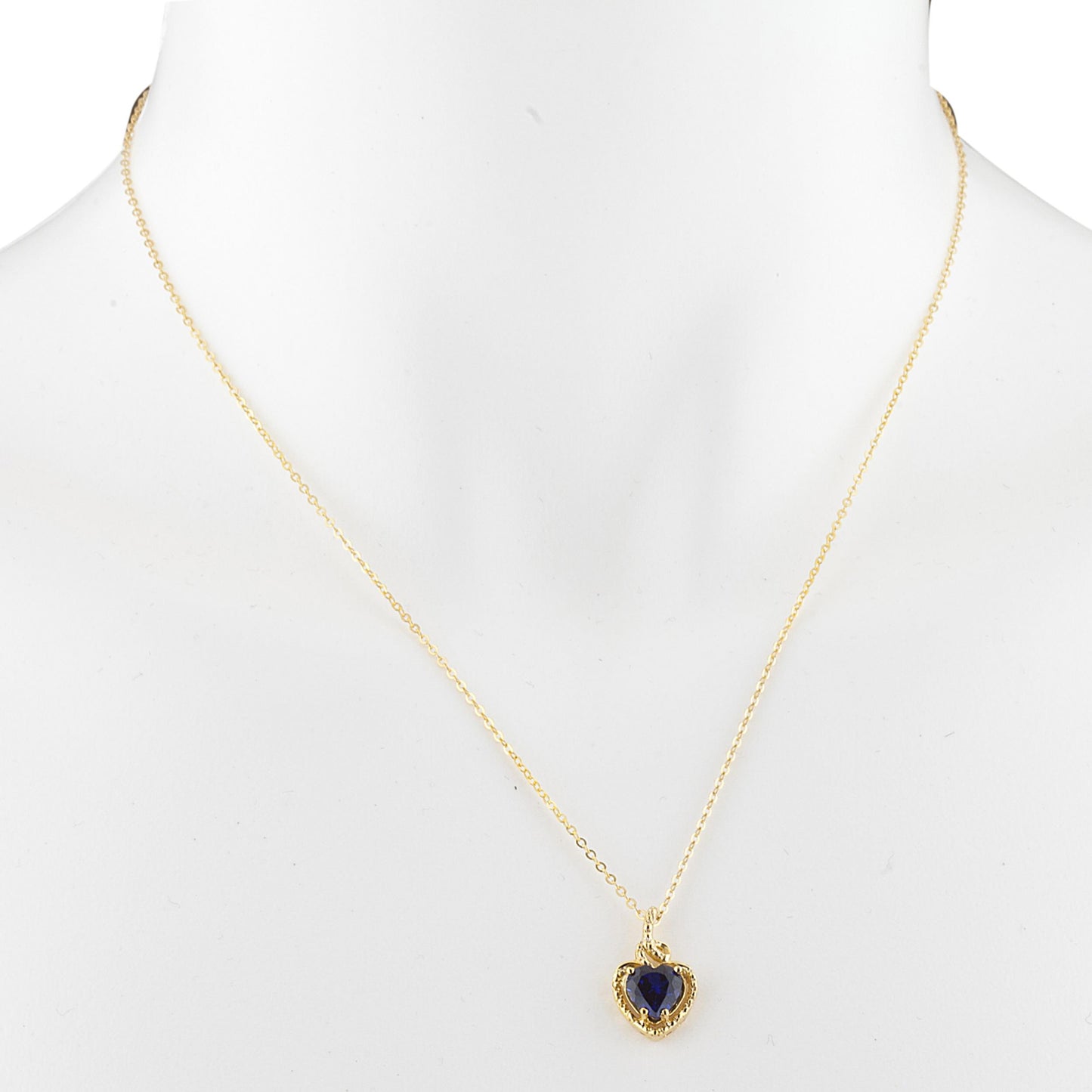 14Kt Gold Blue Sapphire Heart Design Pendant Necklace