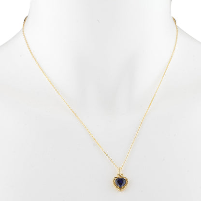 14Kt Gold Blue Sapphire Heart Design Pendant Necklace