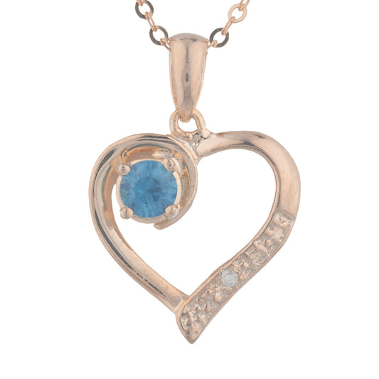 14Kt Rose Gold Plated London Blue Topaz & Diamond Heart Pendant