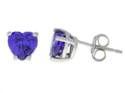 2 Ct Amethyst Heart Stud Earrings .925 Sterling Silver