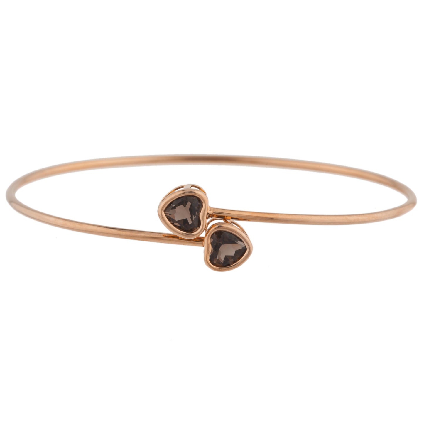 14Kt Rose Gold Plated Genuine Smoky Topaz Heart Bezel Bangle Bracelet