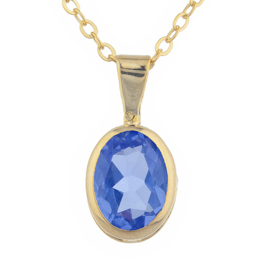 14Kt Gold Tanzanite Oval Bezel Pendant Necklace