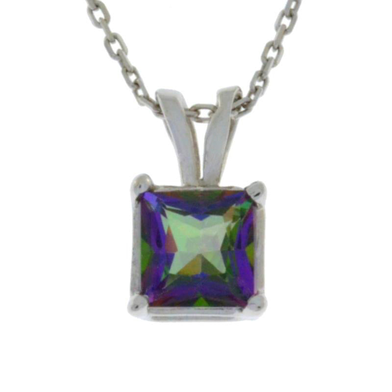 1 Ct Mystic Topaz Princess Cut Pendant .925 Sterling Silver Rhodium Finish