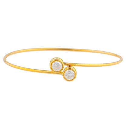 14Kt Gold White Sapphire Round Bezel Bangle Bracelet