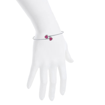 2 Ct Created Ruby Heart Bezel Bangle Bracelet .925 Sterling Silver