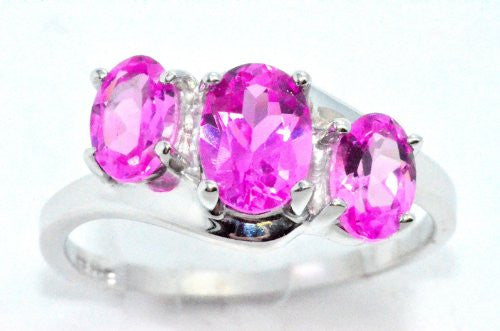 2 Ct Pink Sapphire Oval Ring .925 Sterling Silver Rhodium Finish