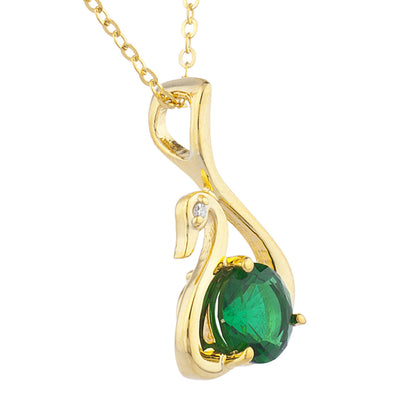 14Kt Yellow Gold Plated Emerald & Diamond Swan Pendant