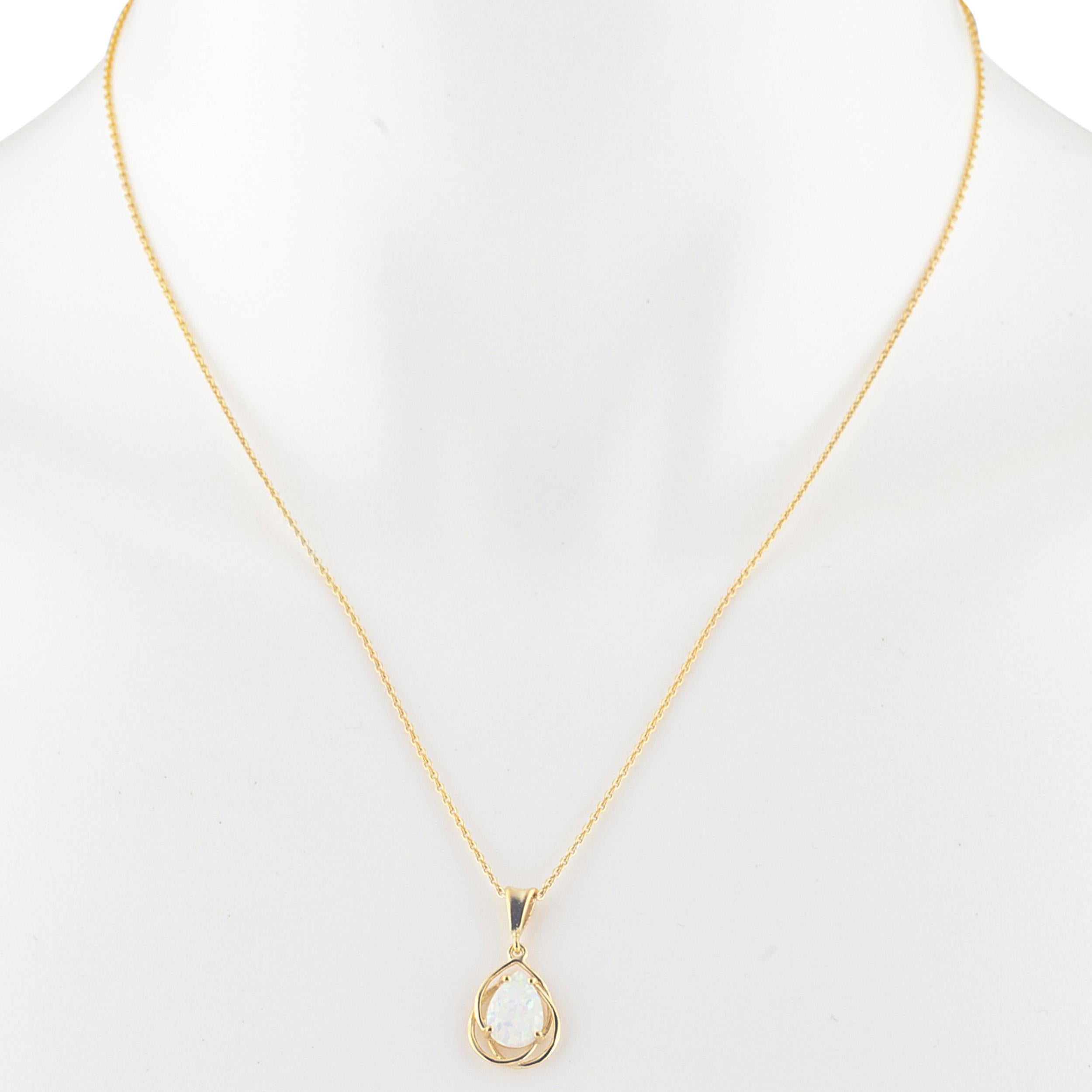 14Kt Gold Opal Pear Teardrop Design Pendant Necklace