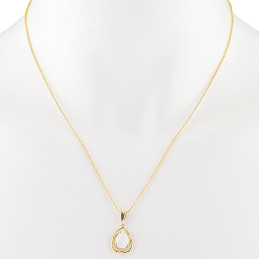 14Kt Gold Opal Pear Teardrop Design Pendant Necklace