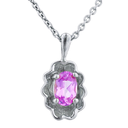 0.50 Ct Pink Sapphire Oval Design Pendant .925 Sterling Silver