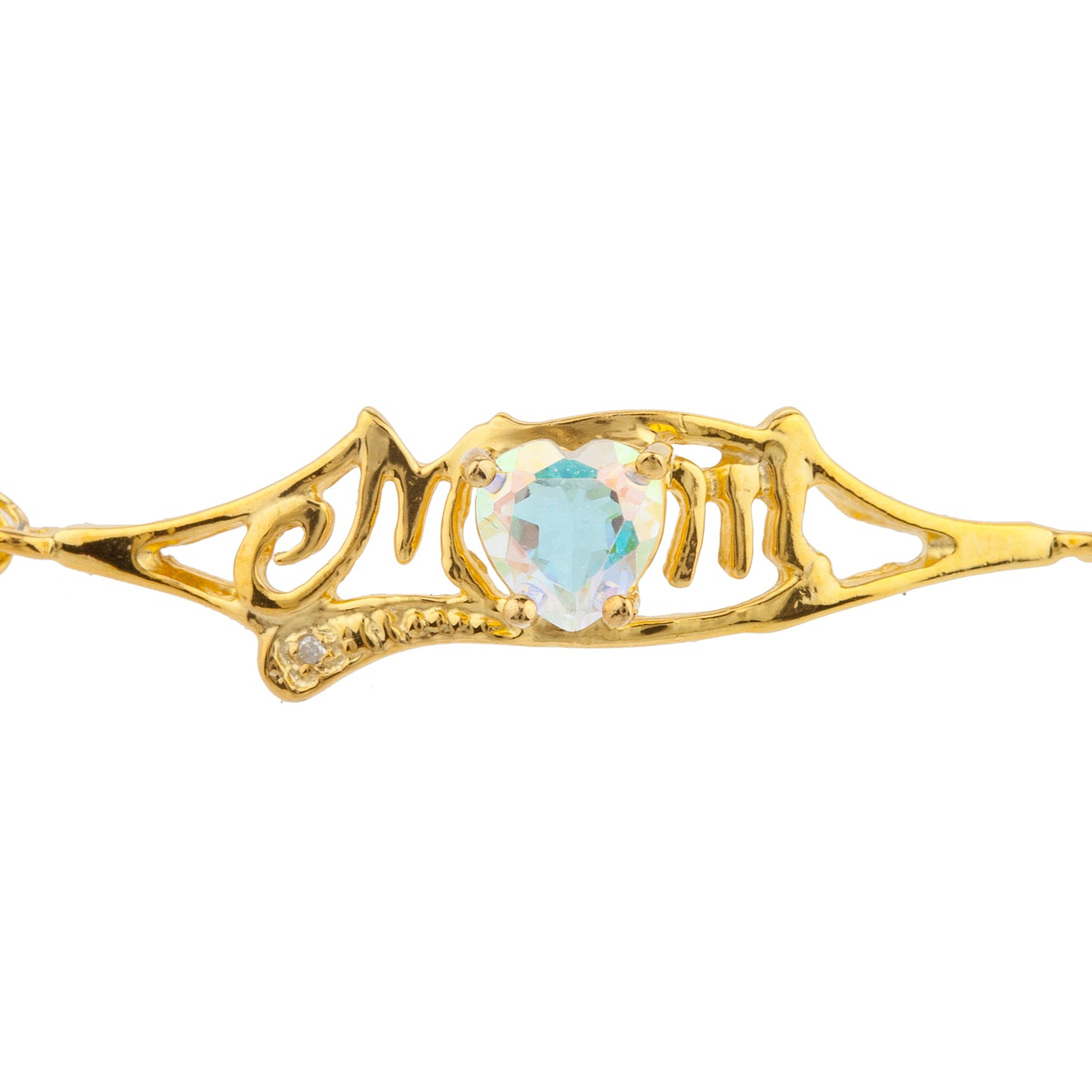 Natural Mercury Mist Mystic Topaz & Diamond Heart Mom Bracelet 14Kt Yellow Gold Plated Over .925 Sterling Silver