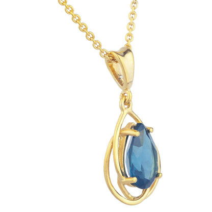 14Kt Yellow Gold Plated London Blue Topaz Pear Teardrop Design Pendant