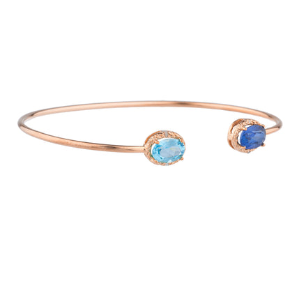 14Kt Gold Blue Sapphire & Blue Topaz Diamond Oval Bangle Bracelet